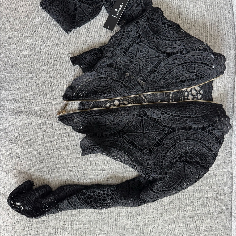 Lulus Black Lace Top with Zipper